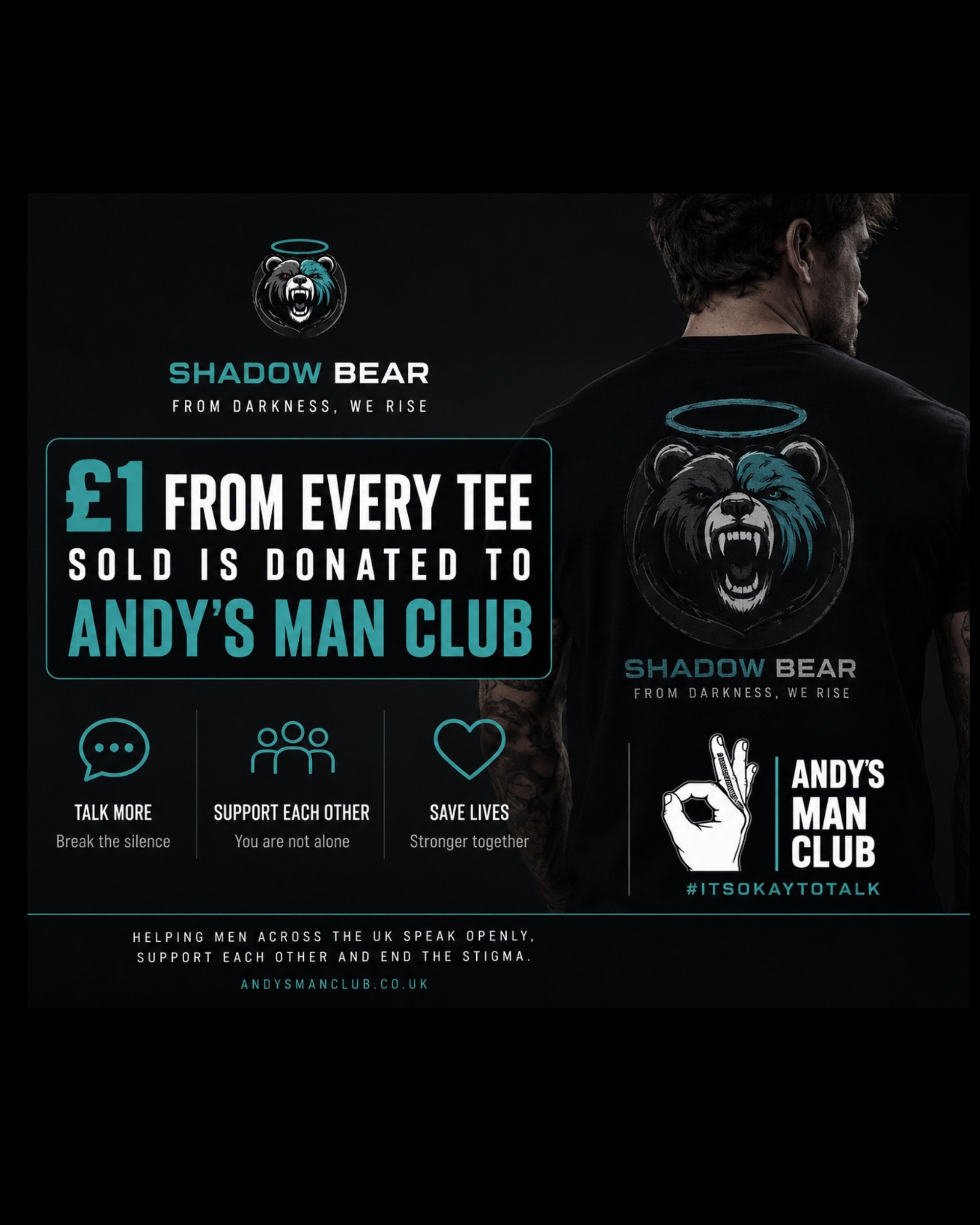 Shadow Bear - Large Bear Black Tee