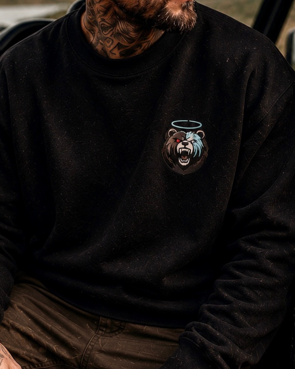 Shadow Bear Black Oversized Sweatshirt