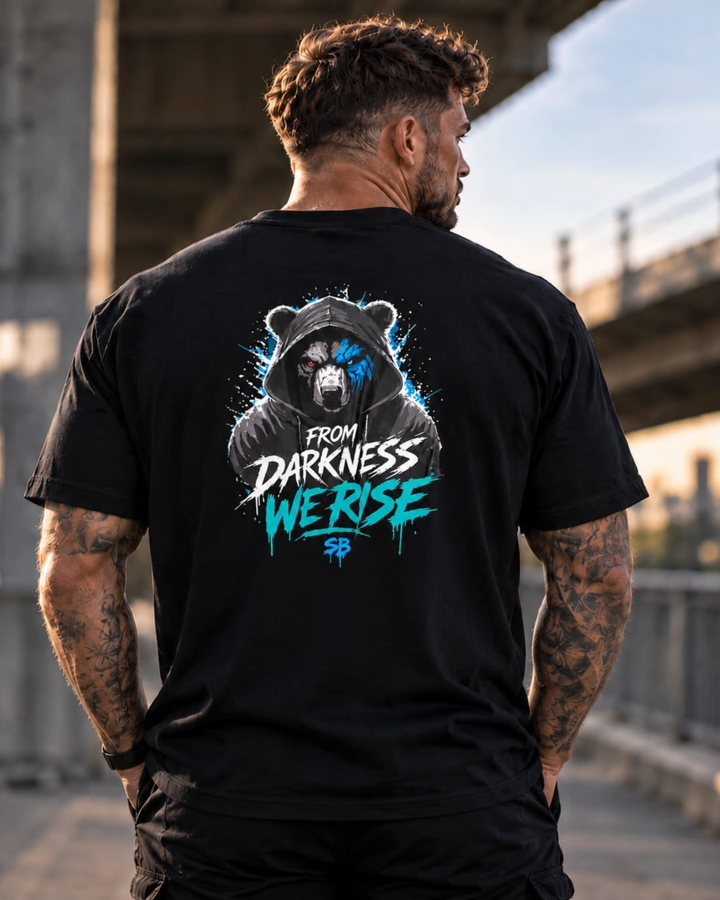 From Darkness We Rise – Black Hooded Bear T-Shirt