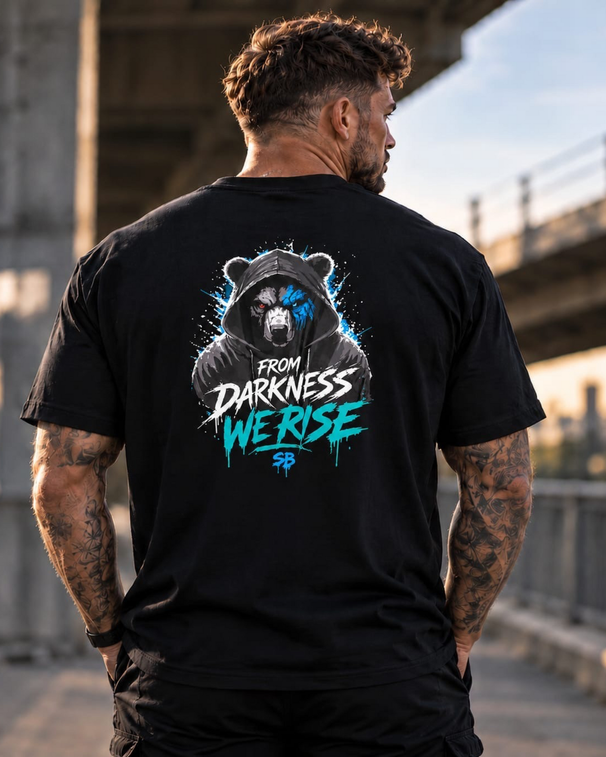 From Darkness We Rise – Black Hooded Bear T-Shirt